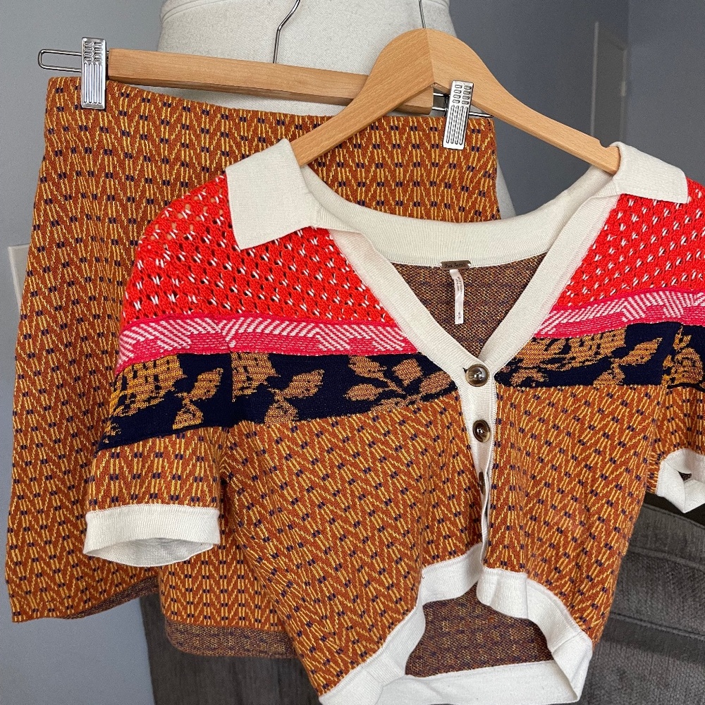 Free People Two Piece Knit Skirt Set